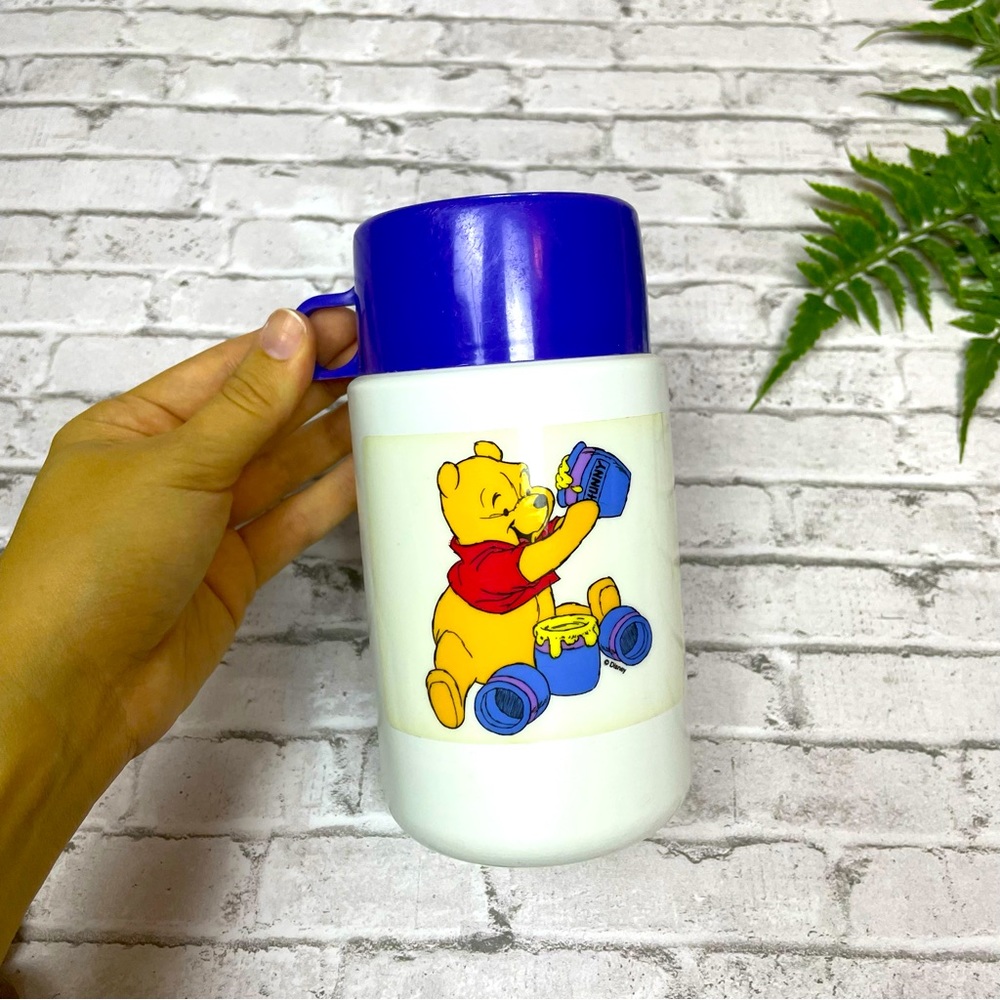 Disney Winnie the Pooh Thermos with Lid Cup Vintage 90s Y2K Nostalgia White Blue